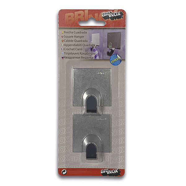 Mod. B7207-E Percha Cuadrada Grande. Inox. Adhesiva. Inox [Blister 2 unidades]