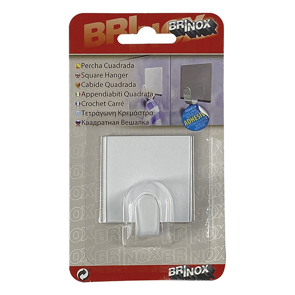 Mod. B7207-D Percha Cuadrada Grande. Inox. Adhesiva. Lacado blanco [Blister 1 unidad]