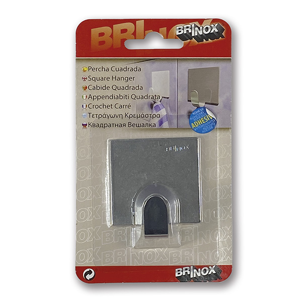 Mod. B7207-E Percha Cuadrada Grande. Inox. Adhesiva. Inox [Blister 1 unidad]