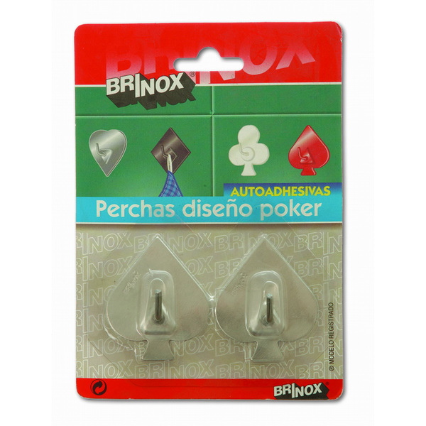 Mod. B7211-E Perchas diseño Poker. Acero Inoxidable. 52 x 44 mm [Blister 2 unidades]