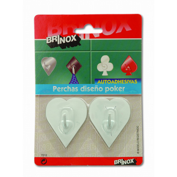 Mod. B7212-D Perchas diseño Poker. Lacado Blanco. 52 x 44 mm [Blister 2 unidades]