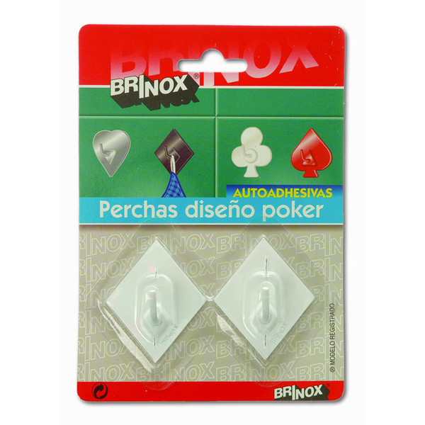 Mod. B7214-D Perchas diseño Poker. Lacado Blanco. 52 x 44 mm [Blister 2 unidades]