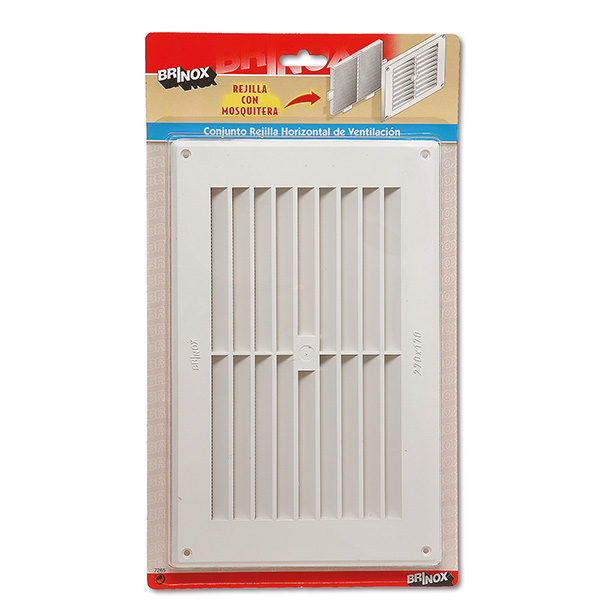 Mod. B7265-B Rejilla Horizontal con mosquitera. Blanco. 17 x 27 cm [Blister 1 conjunto]