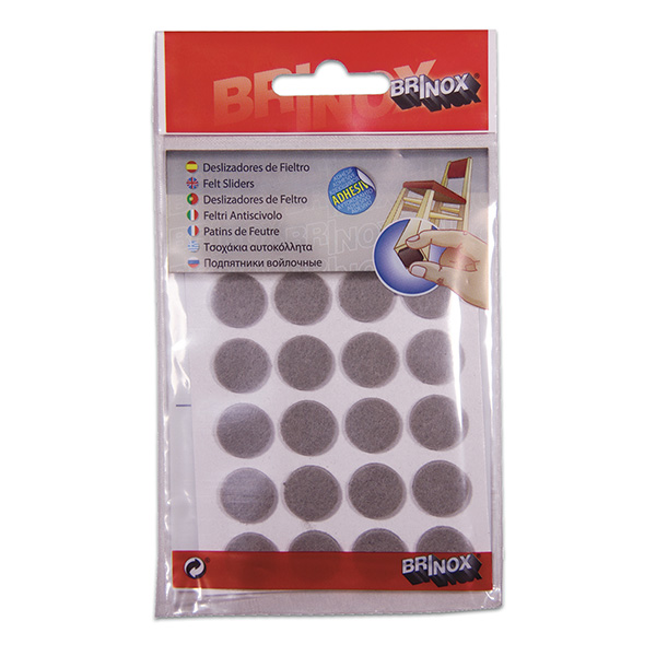 Mod. B7602-G Deslizadores de Fieltro Sintético. Gris. Ø 16 mm [Display 20 discos]