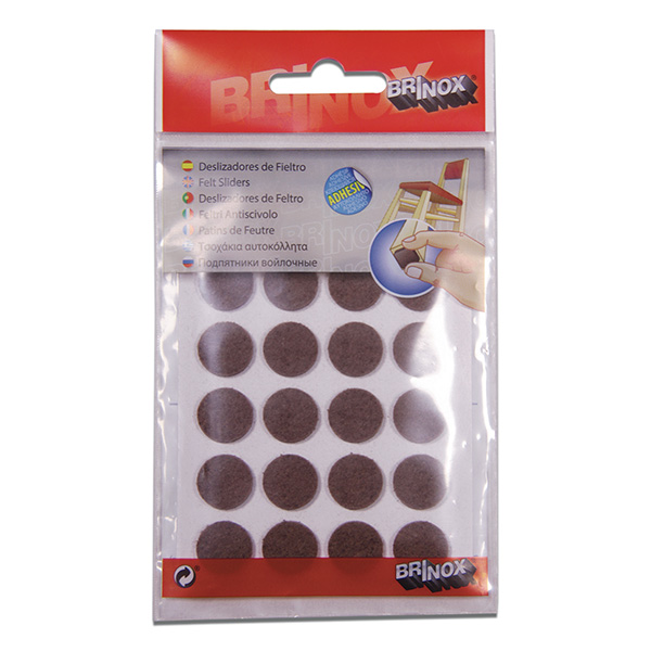 Mod. B7602-M Deslizadores de Fieltro Sintético. Marrón. Ø 16 mm [Display 20 discos]