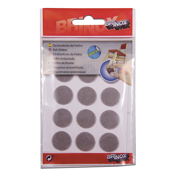 Mod. B7603-G Deslizadores de Fieltro Sintético. Gris. Ø 20 mm [Display 12 discos]