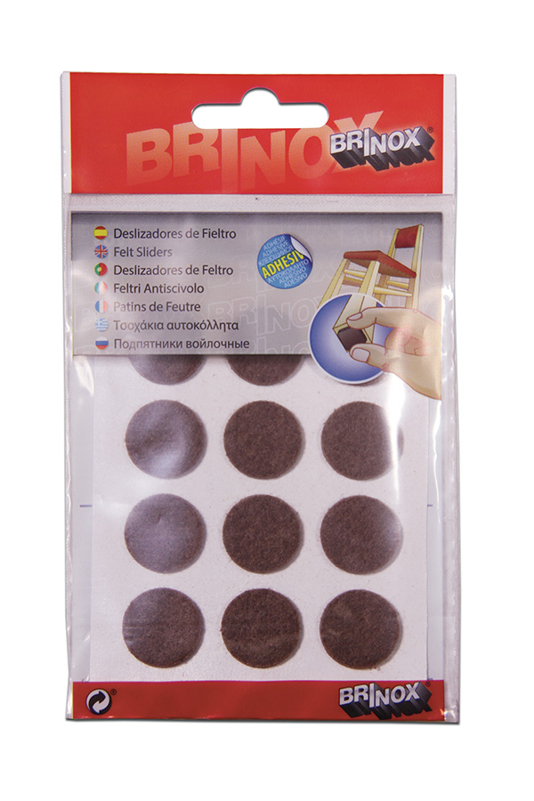 Mod. B7603-M Deslizadores de Fieltro Sintético. Marrón. Ø 20 mm [Display 12 discos]