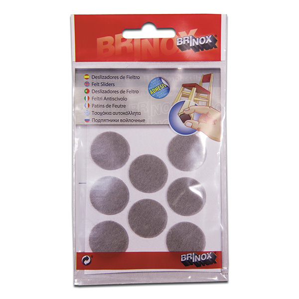 Mod. B7604-G Deslizadores de Fieltro Sintético. Gris. Ø 25 mm [Display 8 discos]