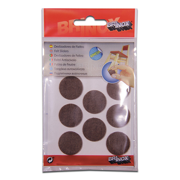 Mod. B7604-M Deslizadores de Fieltro Sintético. Marrón. Ø 25 mm [Display 8 discos]