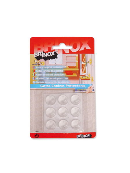 Mod. B7804-H Gotas protectoras adhesivas. Transparente. Ø 16 mm. Alto 8 mm [Blister 9 pastillas]