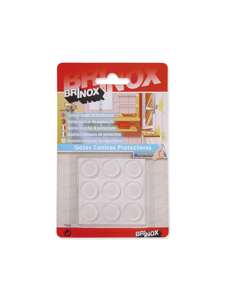 Mod. B7805-H Gotas protectoras adhesivas. Transparente. Ø 17 mm. Alto 3 mm [Blister 9 pastillas]