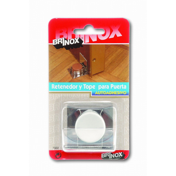 Mod. B7822-B Retenedor inox y Tope para Puerta. Blanco. 45 x 45 x 48 mm [Blister 1 unidad]