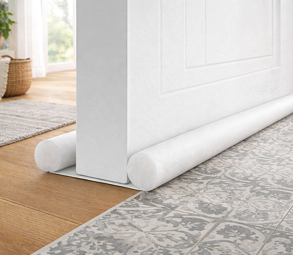 Mod. B8223-B Burlete doble bajo puerta. Espuma 95 cm. Blanco. 95 cm. [Blister 1 tira]