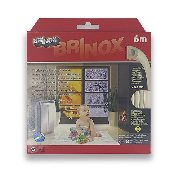 Mod. B8252-B Burlete puert y vent. Tipo "D".Adhes 9x6mm x 6m. Blanco. 6 m [Caja-display 1 rollo]