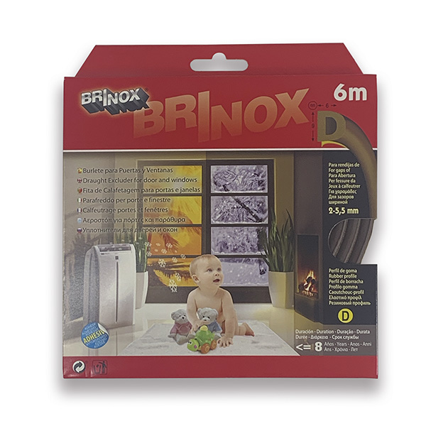 Mod. B8252-M Burlete puert y vent. Tipo "D".Adhes 9x6mm x 6m. Marrón. 6 m [Caja-display 1 rollo]
