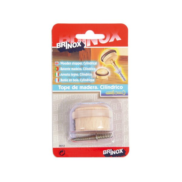 Mod. B9012-H Tope Madera Cilíndrico con Tornillo invisible. Haya. Ø 35 x 29 mm [Blister 1 unidad]