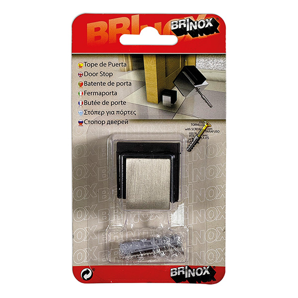 Mod. B9028-E Tope Cuadrado metálico. Acero satinado [Blister 1 unidad]