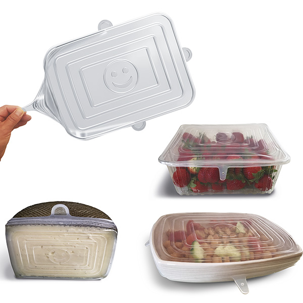 Mod. C52040 Tapas elásticas silicona rectangulares. Pack 6 medidas [Caja 1 pack]