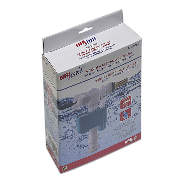 Mod. M51008L Valvula Llenado Csiterna WC. 2en1 Inferior+Lateral. Tornillo Latón [Caja-display 1 unidad]