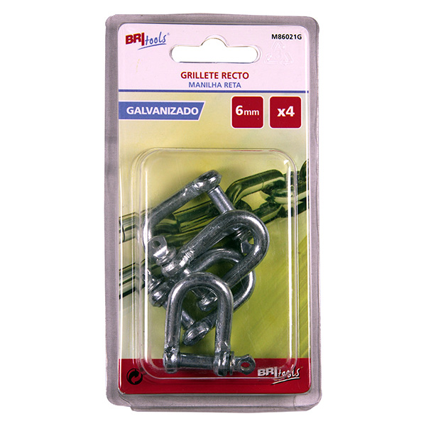 Mod. M86021G Grillete Recto. Galvanizado. 6 mm [Blister 4 unidades]