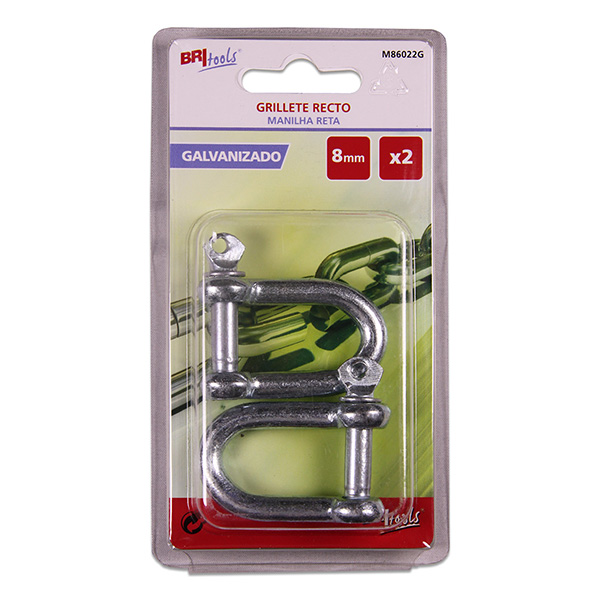 Mod. M86022G Grillete Recto. Galvanizado. 8 mm [Blister 2 unidades]