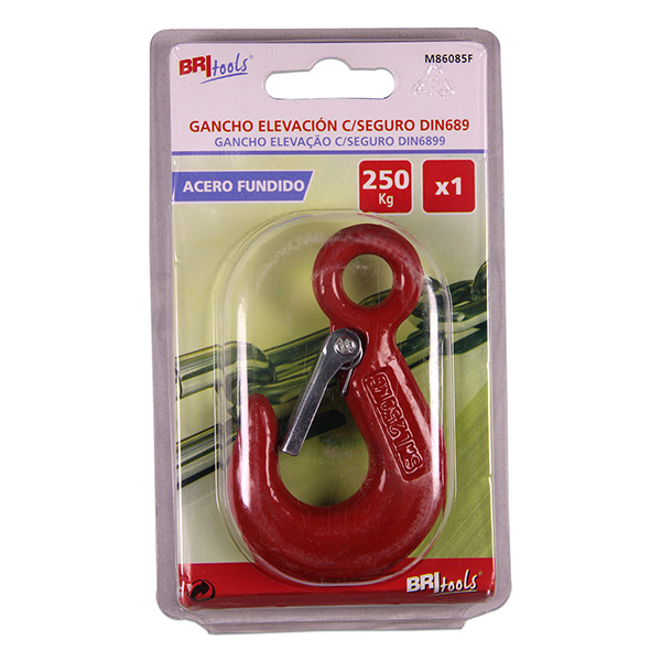 Mod. M86085F Gancho Elevación con Seguro. Rojo. 250 kg [Blister 1 unidad]