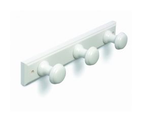 B3020-D Perchero Madera pomo Redondo. Lacado Blanco. 355 x 55 mm. 3 pomos