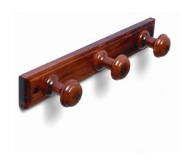B3020-Z Perchero Madera pomo Redondo. Sapeli. 355 x 55 mm. 3 pomos
