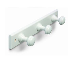 B3031-D Perchero madera Pino. Lacado Blanco. 355 x 55 mm. 3 pomos