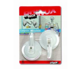 Mod. B5052-B Colgador articulado con Ventosa. Blanco. Ø 53 mm [Blister 2 unidades]