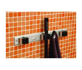 Mod. B7066-D Cuelga escobas con rodillos. Lacado Blanco. 420 x 50 mm. Triple [Blister 1 unidad]