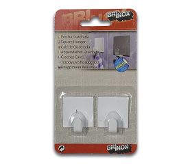 Mod. B7206-D Percha Cuadrada Mediana. Inox. Adhesiva. Lacado blanco [Blister 2 unidades]