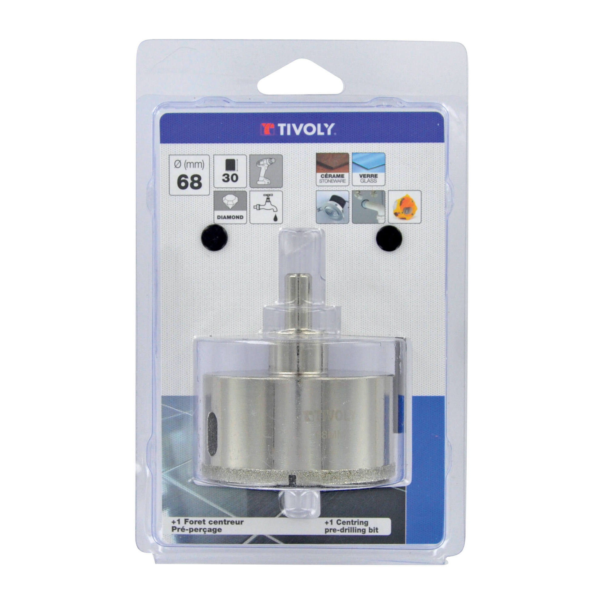 Ø: 44 / Sierra corona diamante corte con refrigeración (Estuche blíster) / H: 30