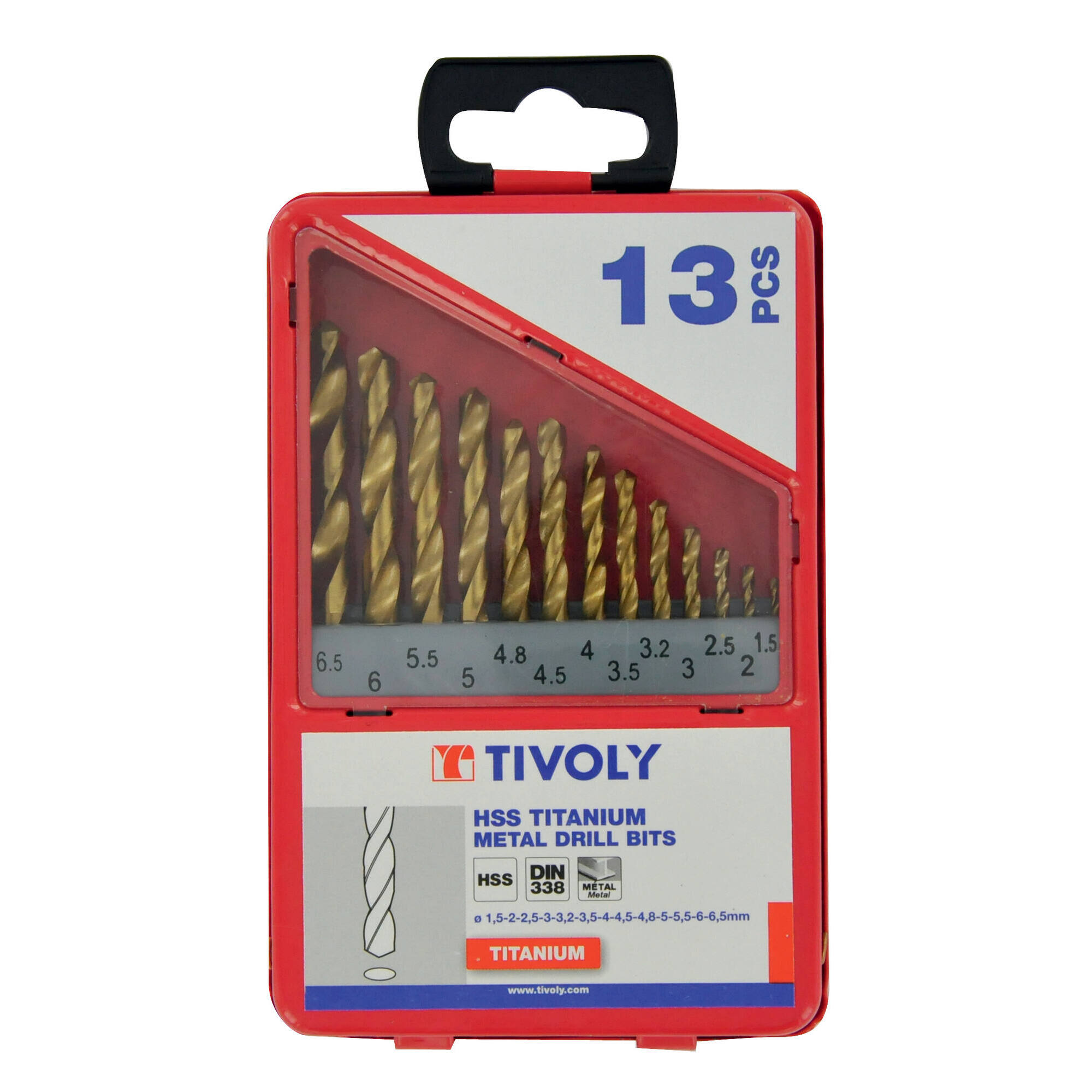 13 brocas para metal HSS laminadas con recubrimiento TiN Ø 1,5 a 6,5 mm por 1/2