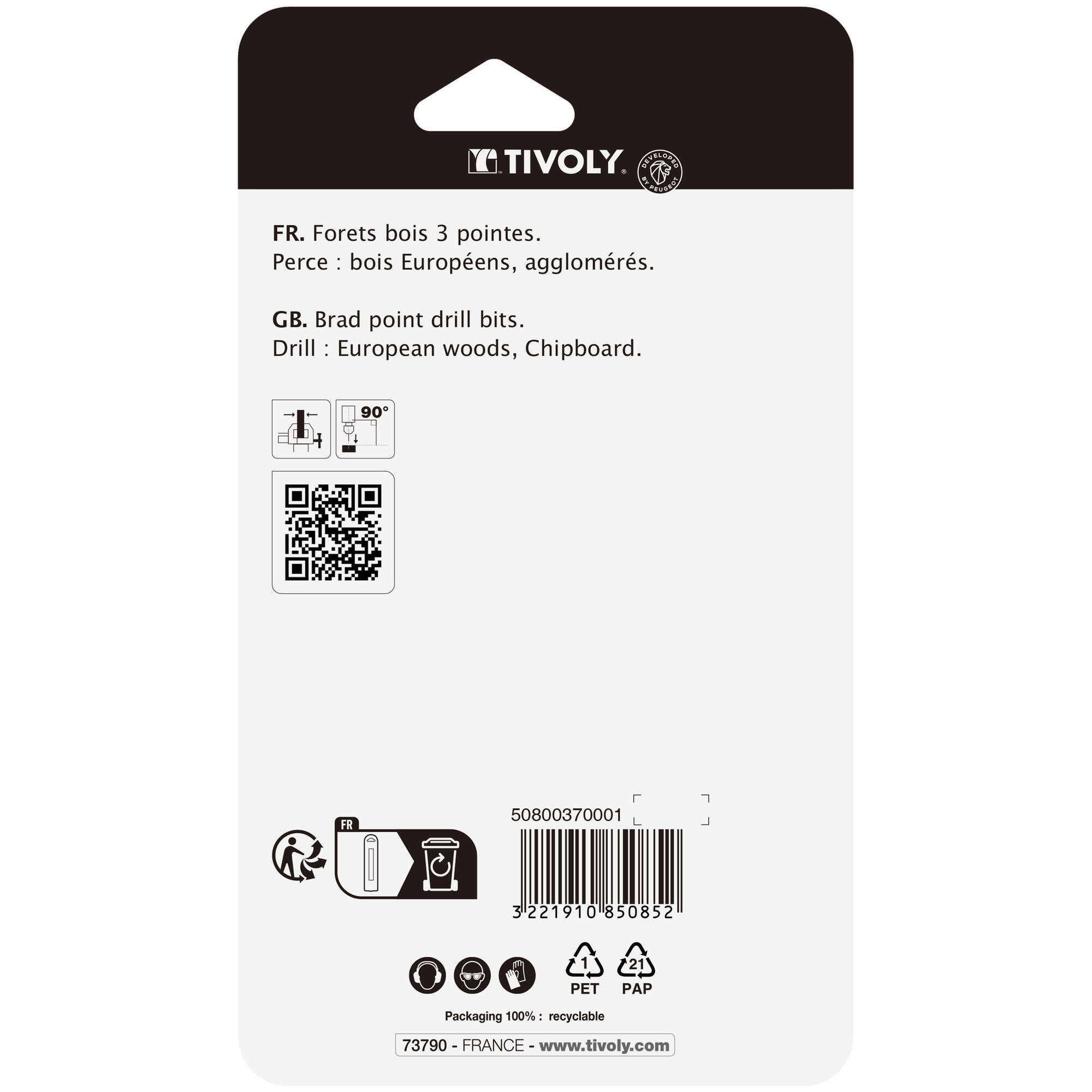 8 brocas para madera 3 puntas Ø 3 a 10 mm