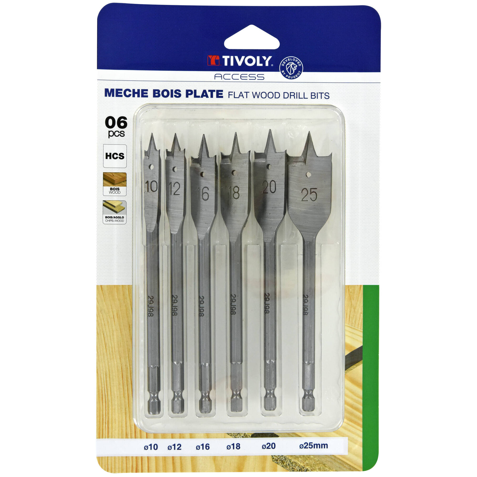 5080087 - Broca plana para madera -Mango hexagonal