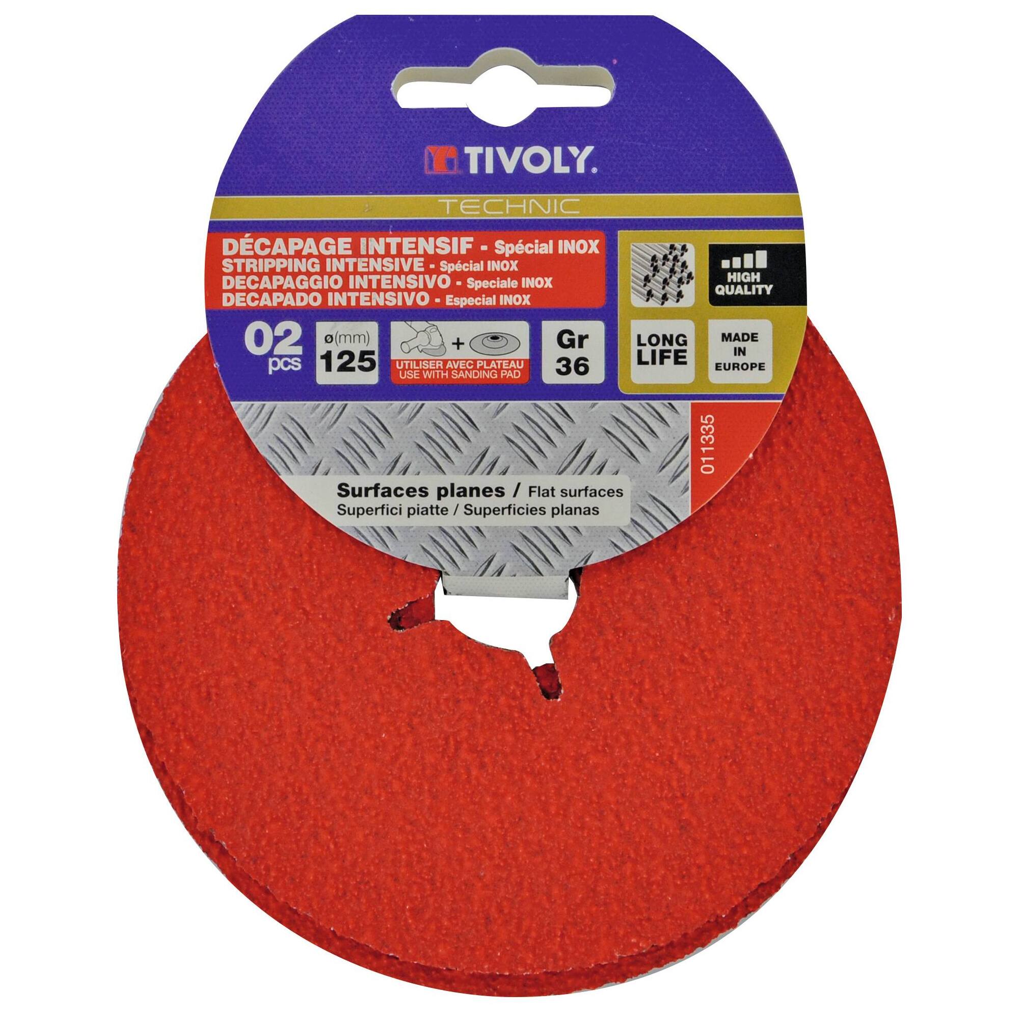 Disco de FIBRA CERÁMICA Especial ACERO INOXIDABLE (Cartoncillo colgante) / Dim Ø125 / Gr : 36