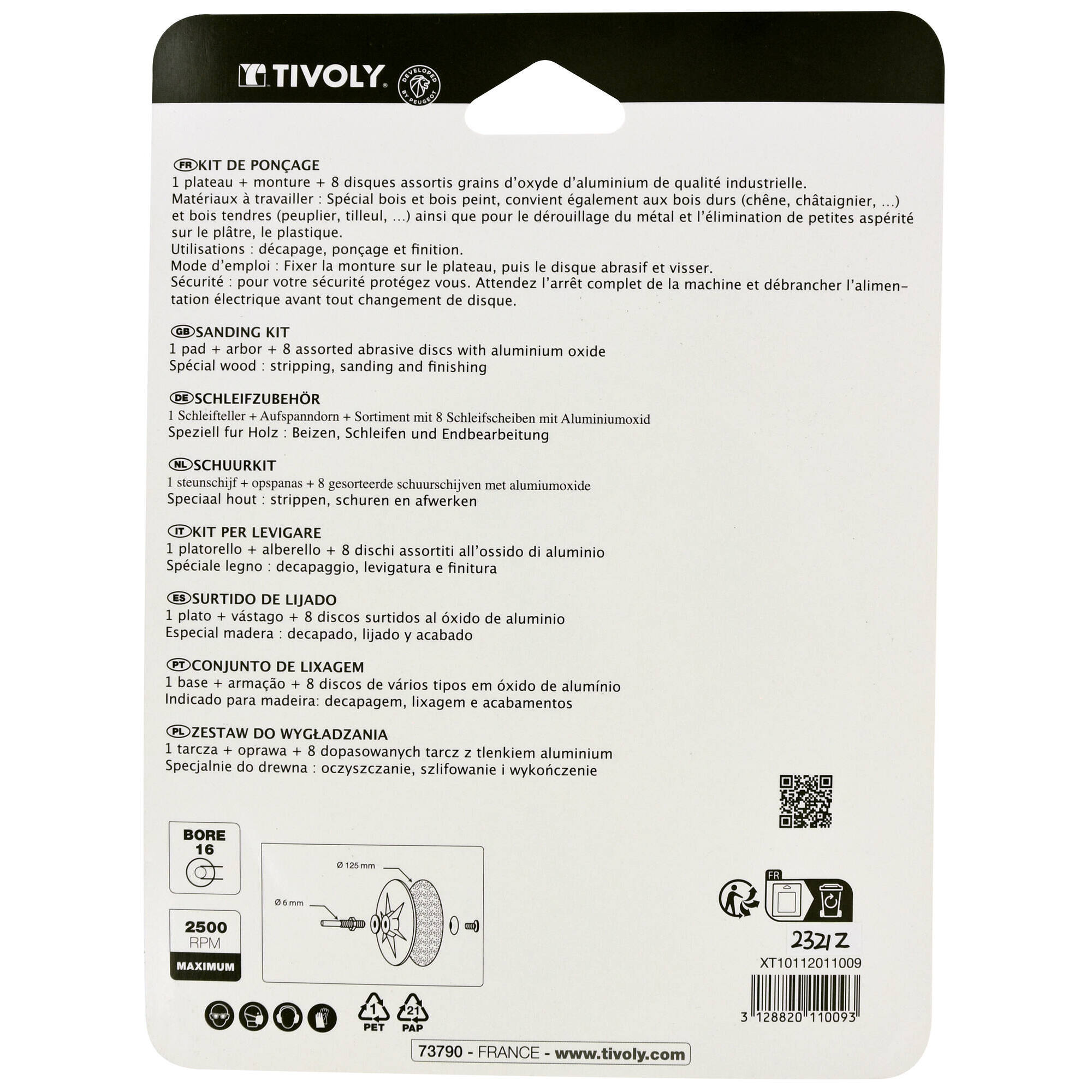 10 piezas -1 plato de pulido Ø 125 mm + Marco + 8 lijas