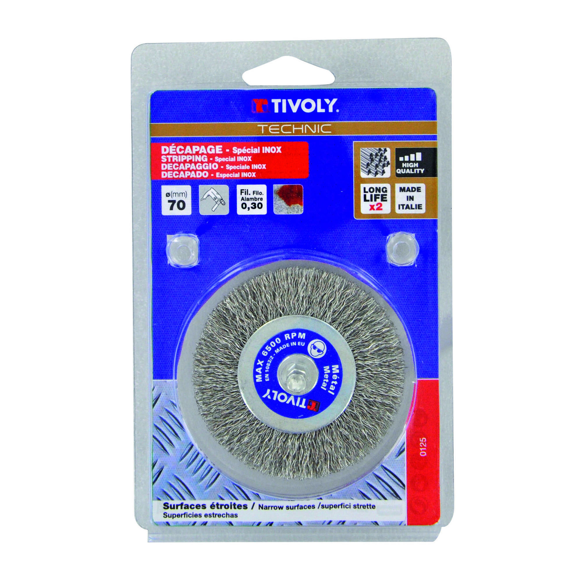 Cepillo CIRCULAR -Alambre de acero inoxidable -Decapado de acero inoxidable (Estuche blíster) / Ø: 70 / 0.3