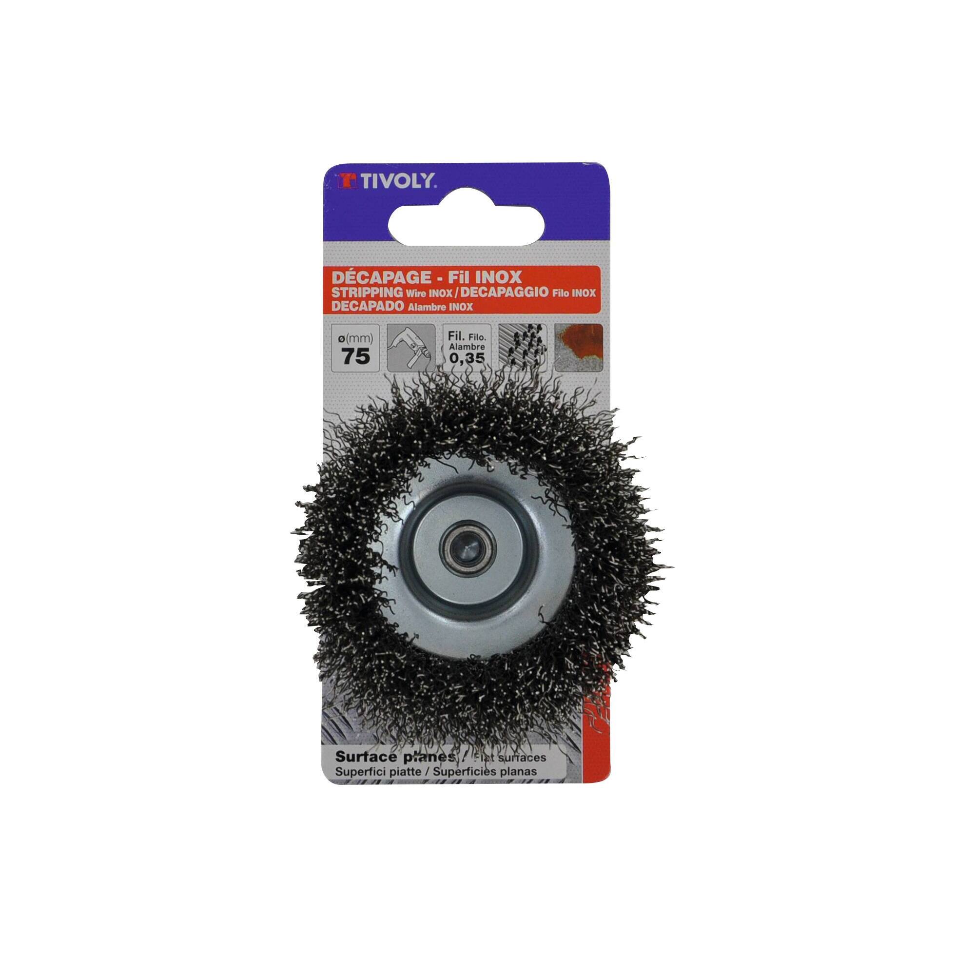 Cepillo COPA -Alambre de acero inoxidable -Decapado de acero inoxidable (Cartoncillo colgante) / Ø: 75 / 0.35