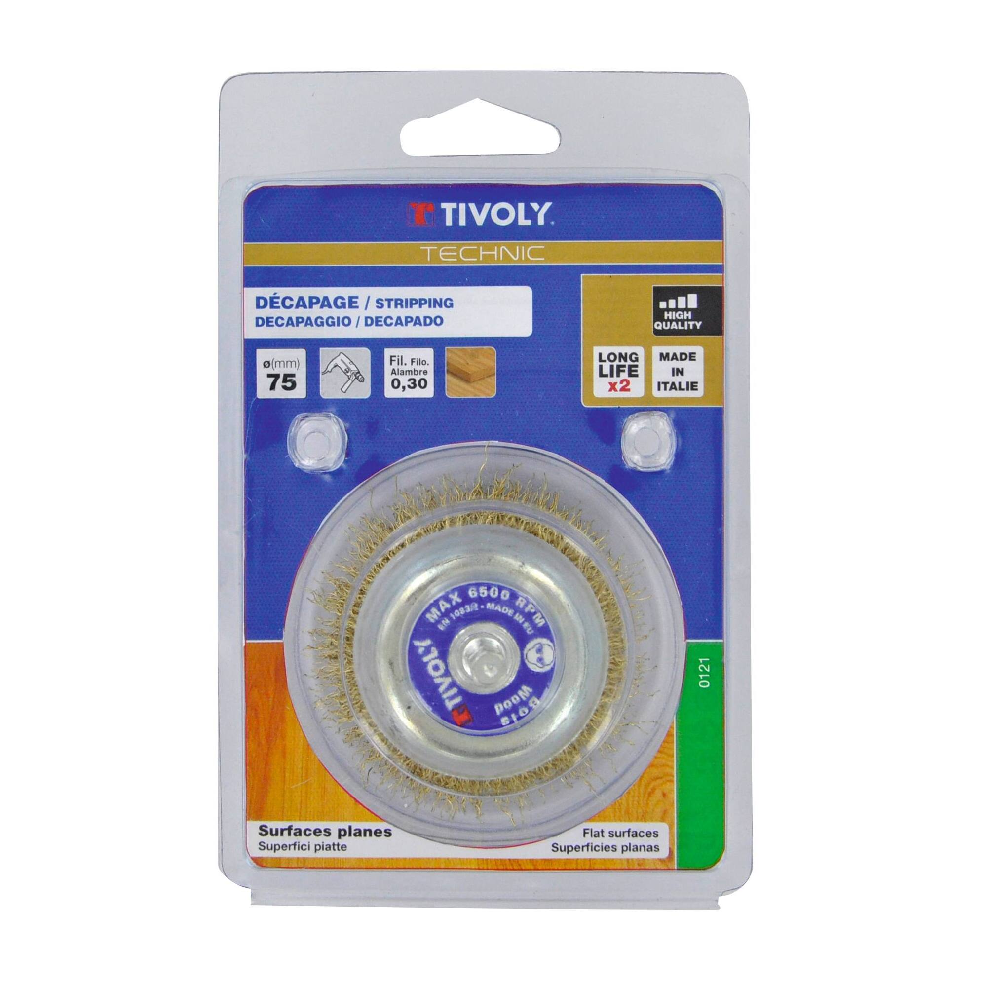 Cepillo copa TECHNIC | Hilo acero latonado | Decapado de madera, latón, cobre | Ø75mm | Esp. 0,30