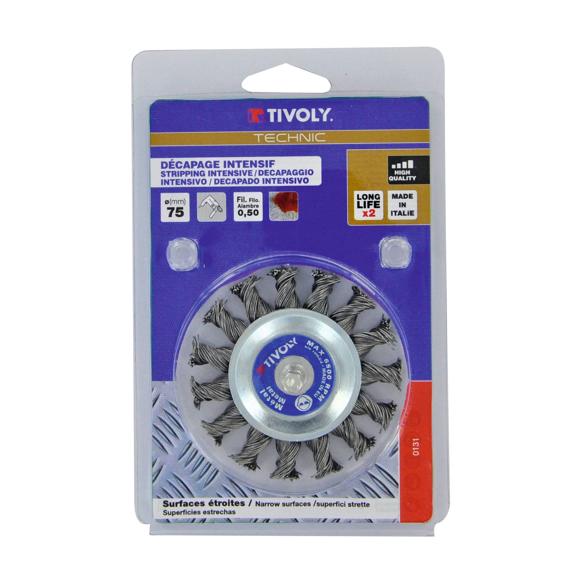 Cepillo CIRCULAR -Alambre de acero trenzado -Decapado grueso de metal (Estuche blíster) / Ø: 75 / 0.5