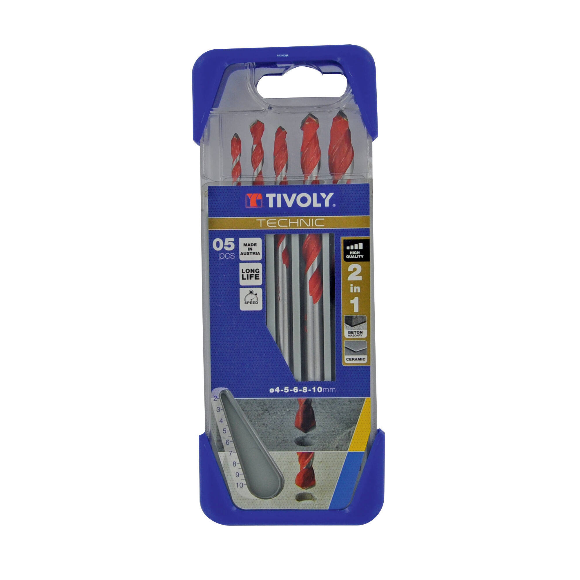 5 brocas 2 en 1 hormigón y azulejos Ø 4 a 10 mm