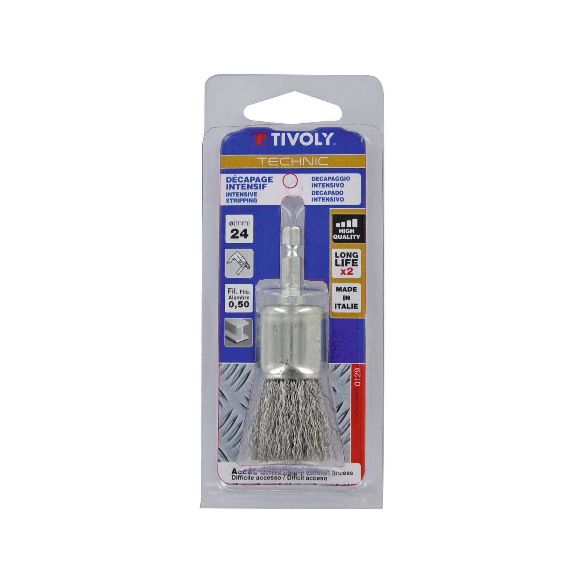 Cepillo PINCEL -Alambre de acero ondulado -Decapado grueso de metal (Blíster) / Ø: 24 / 0.5