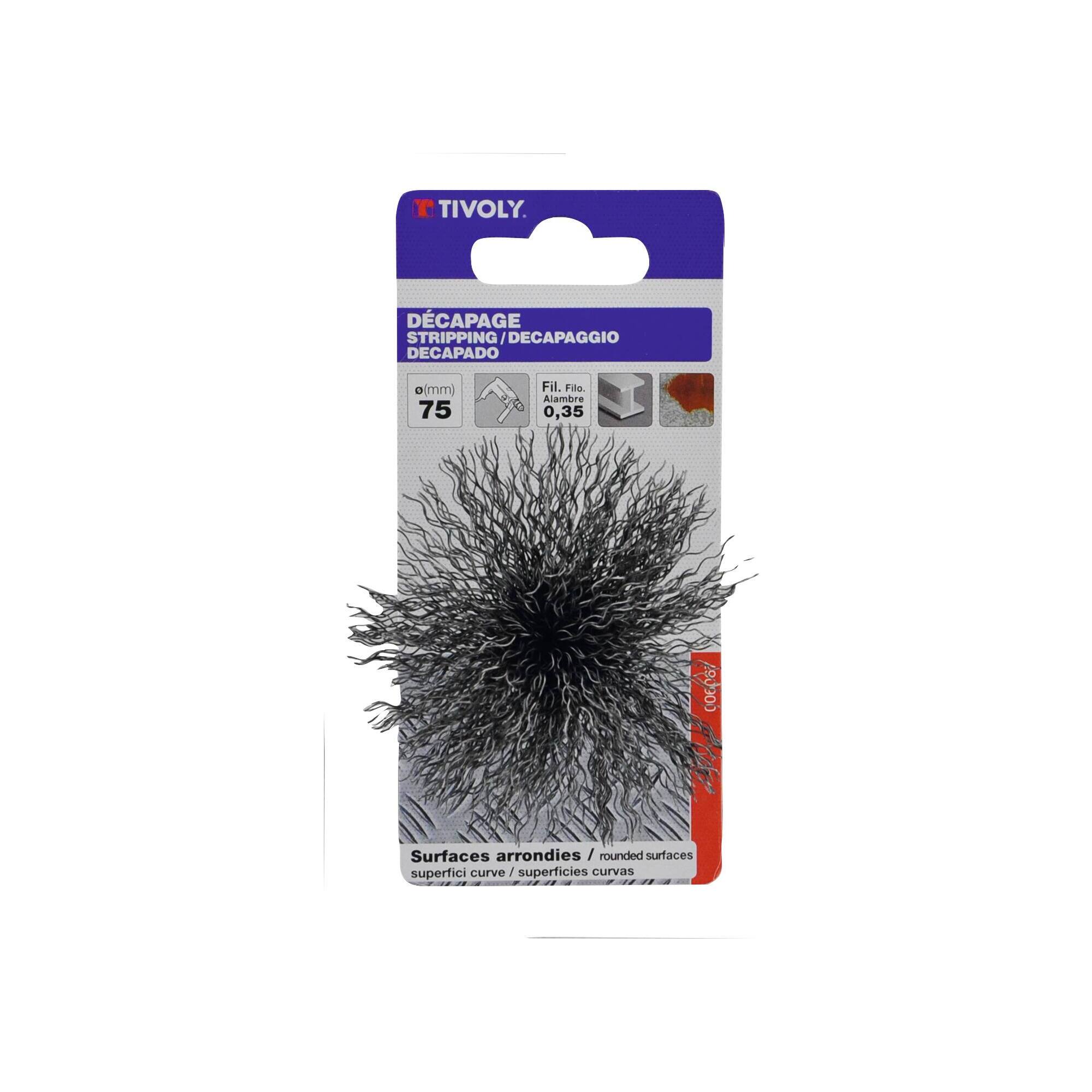 Cepillo ABANICO -Alambre de acero ondulado -Decapado de metal (Cartoncillo colgante) / Ø: 50 / 0.35