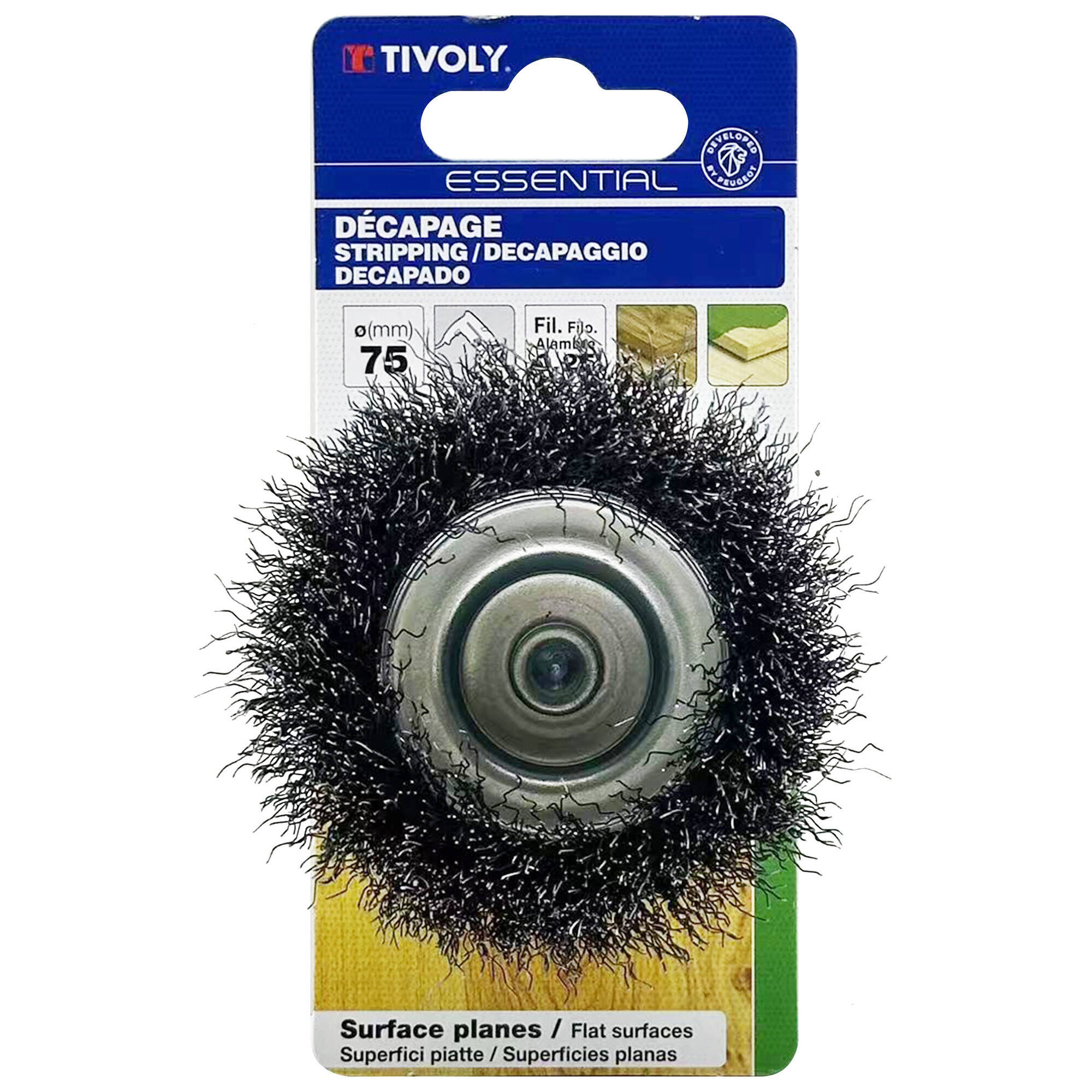 Cepillo COPA -Alambre de acero ondulado -Decapado de madera (Cartoncillo colgante) / Ø: 50 / 0.25