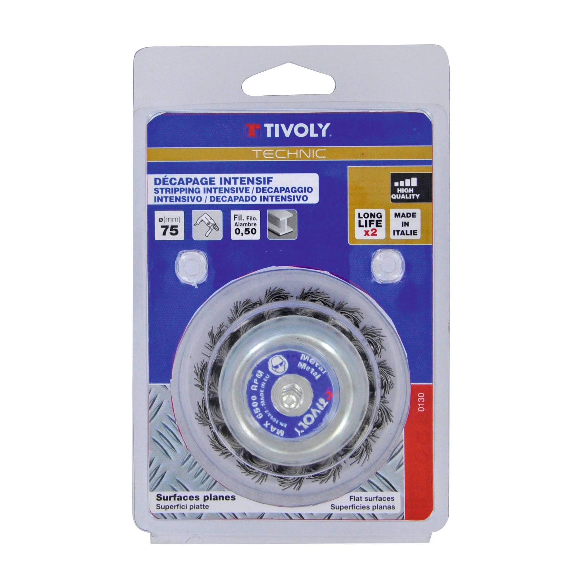 Cepillo COPA -Alambre de acero trenzado -Decapado grueso de metal (Estuche blíster) / Ø: 75 / 0.5