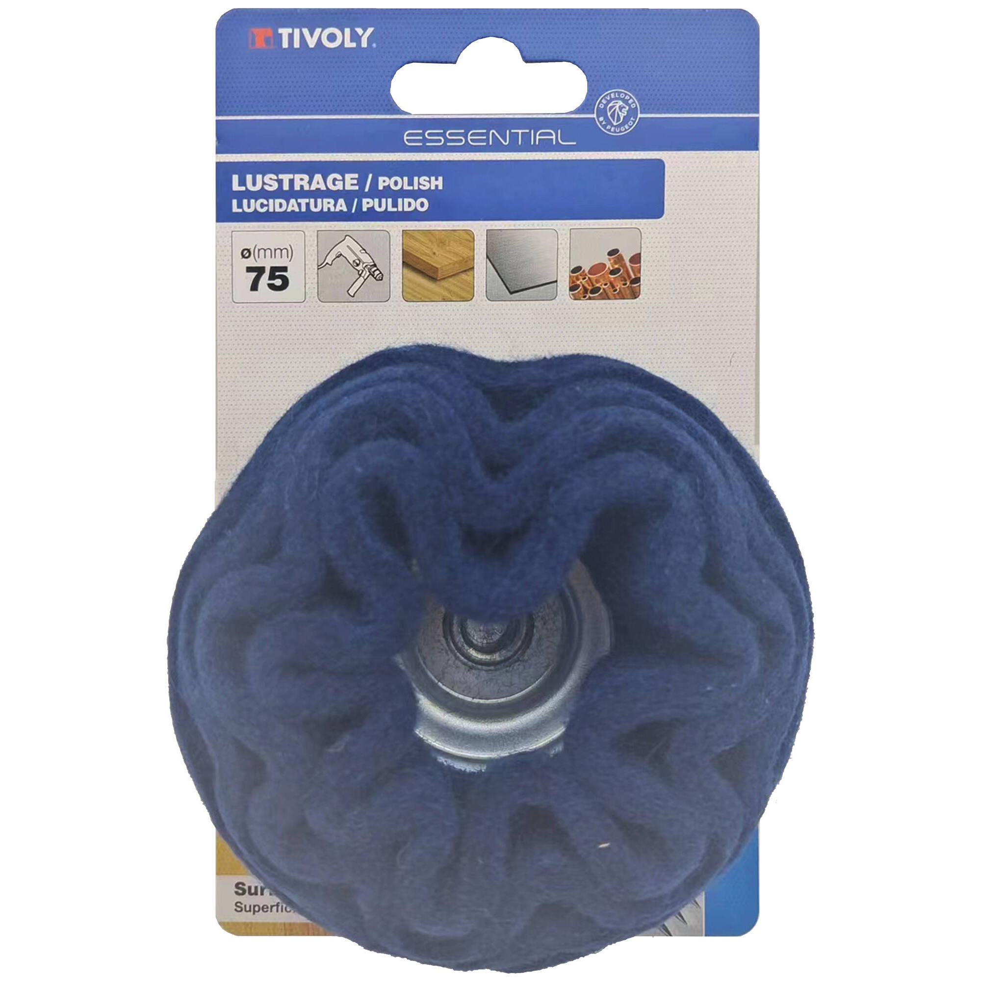 Cepillo COPA -Fieltro -Pulido de madera barnizada y metal (Cartoncillo colgante) / Ø: 75 /