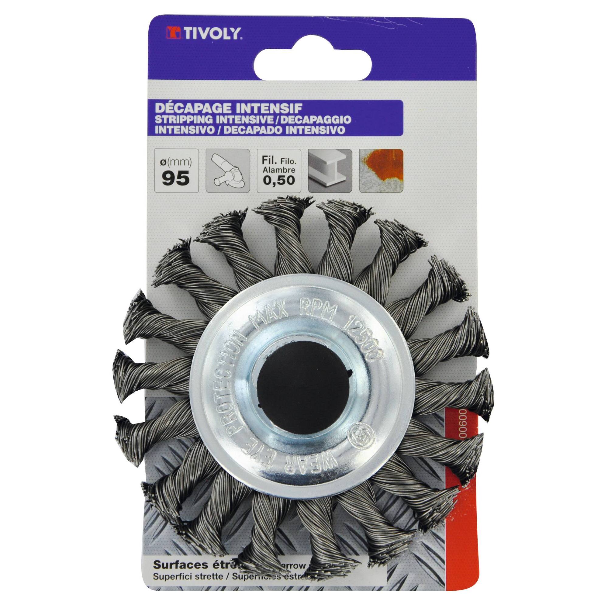 Cepillo CIRCULAR -Alambre de acero trenzado -Decapado de metal (Cartoncillo colgante) / Ø: 95 / 0.5