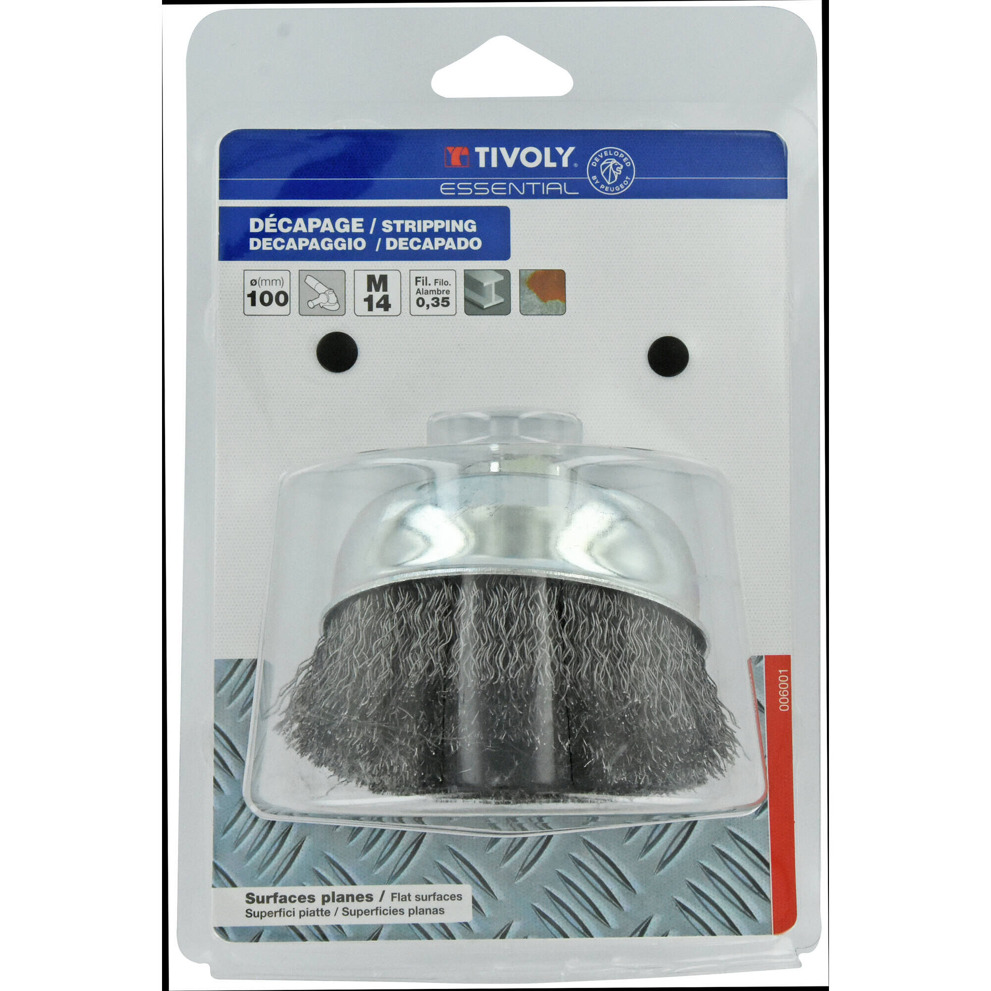 Cepillo COPA -Alambre de acero ondulado -Decapado de metal (Blíster) / Ø: 100 / 0.35